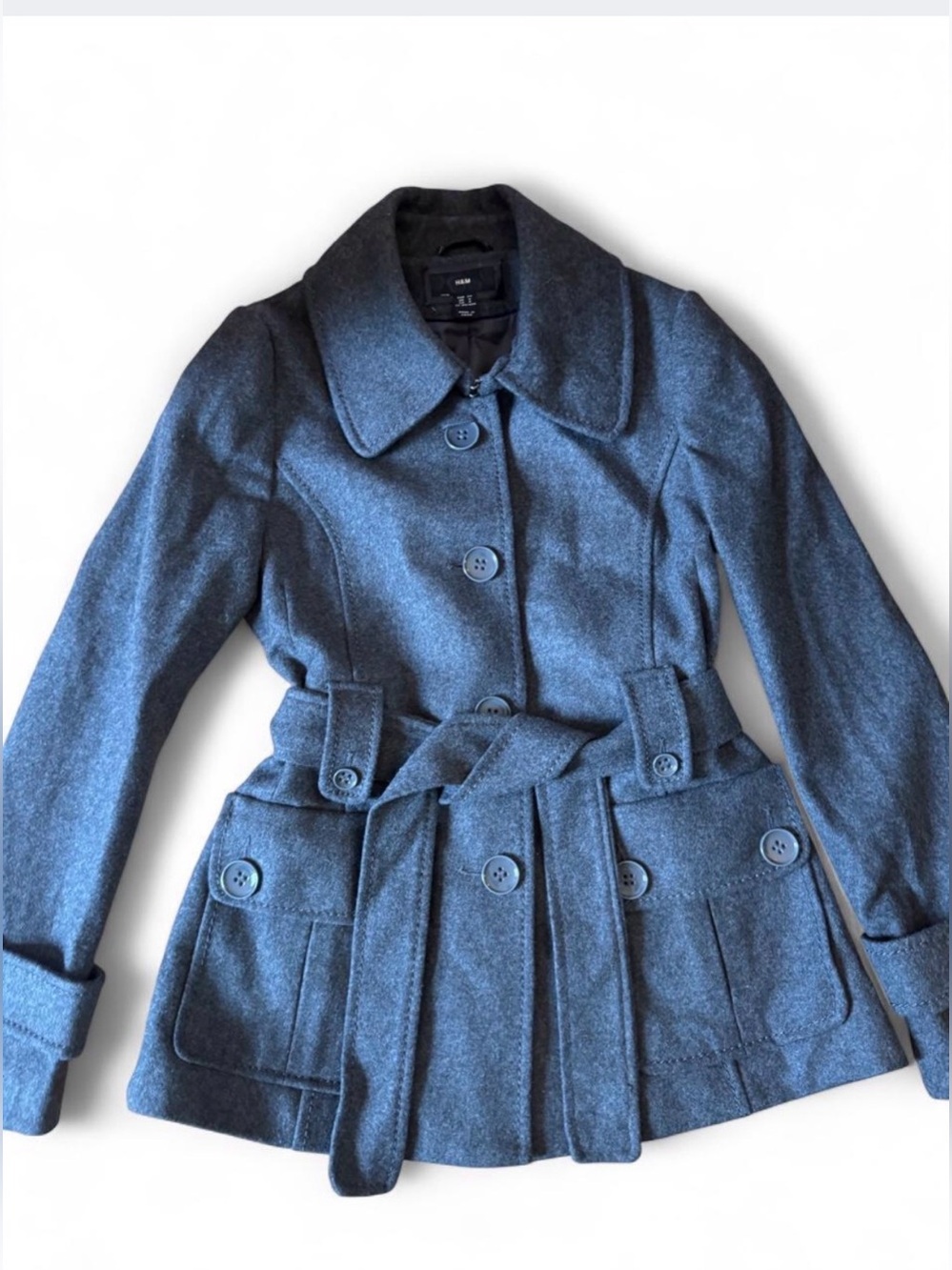 Y2K HM Wool-Blend Belted Peacoat Jacket in Gray size 4
